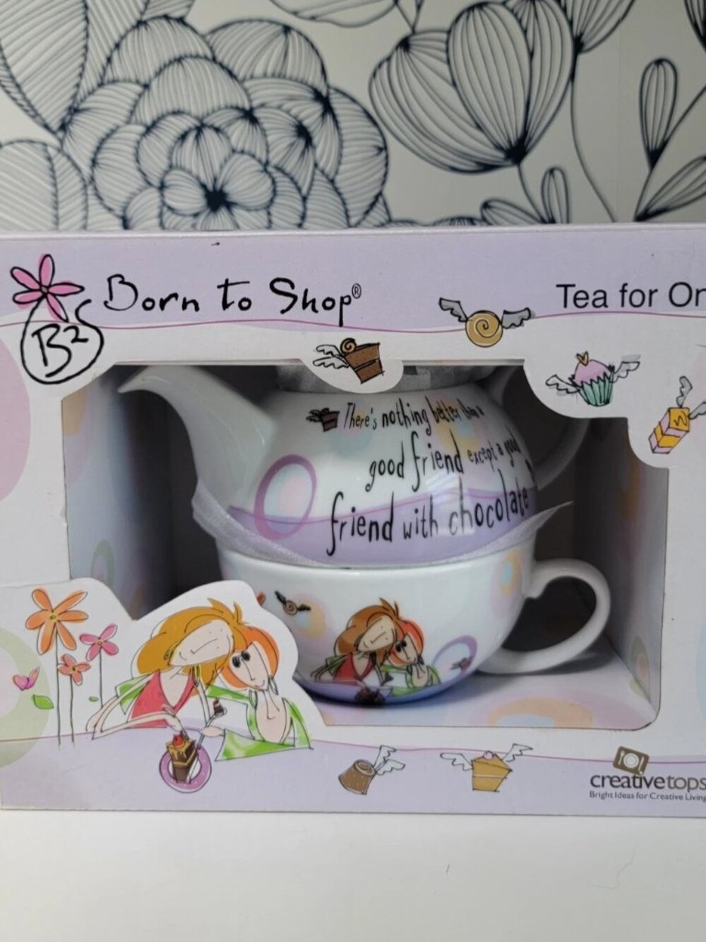 Tea for one nesting cup & teapot: Nothing better than a good friend EUC NIB